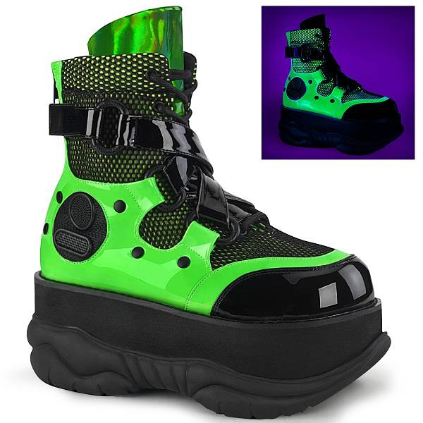 Demonia Men's Neptune-126 Platform Boots - Black/Green Patent Multi D3519-07US Clearance